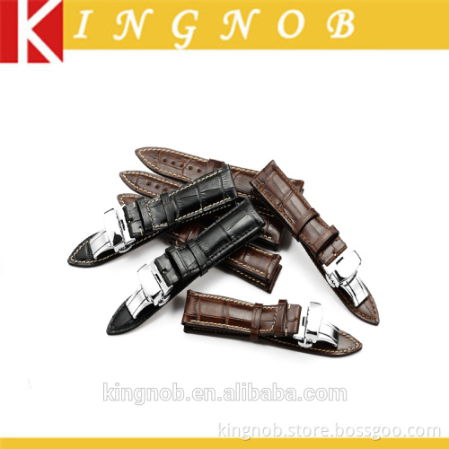 18 to 22mm Stainless Steel Deployment Clasp Calf Leather Watch Band Strap